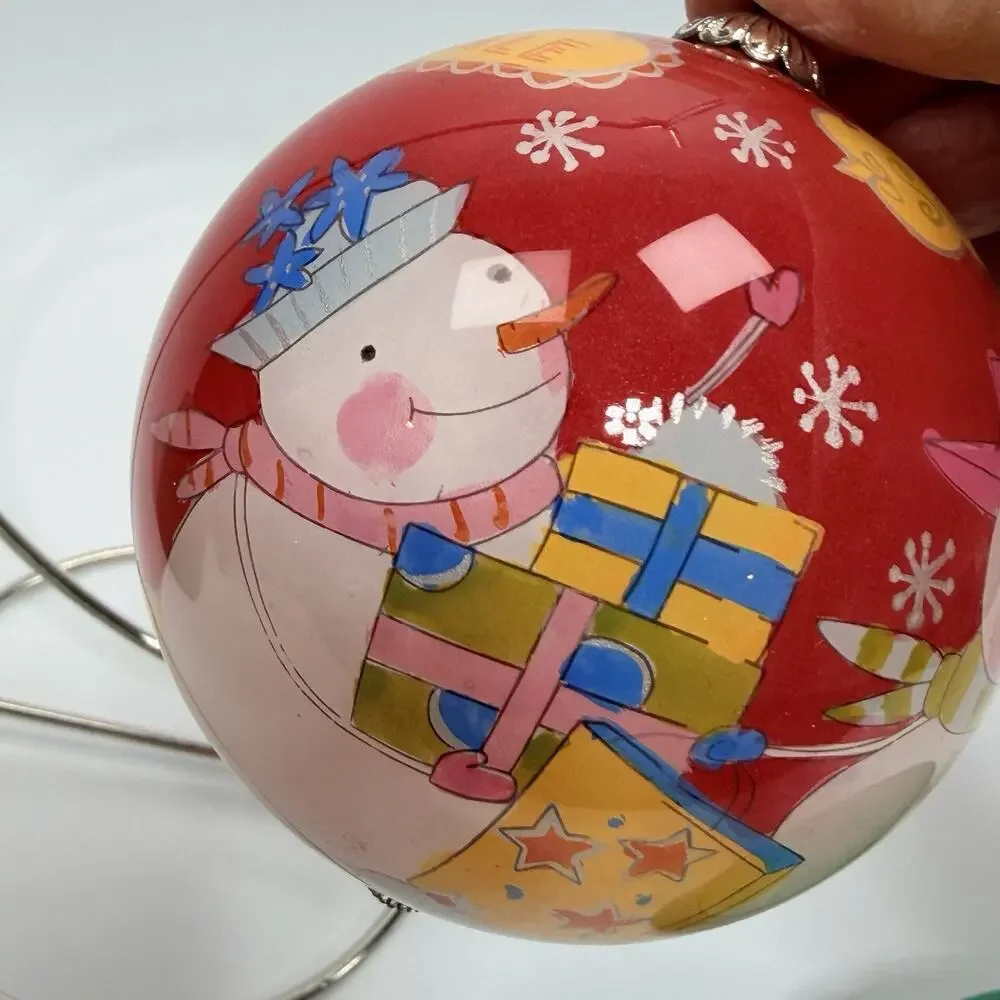 Pier 1 Li Bien 2006 Glass Christmas Ornament Snowman Sale Shopping Red 3